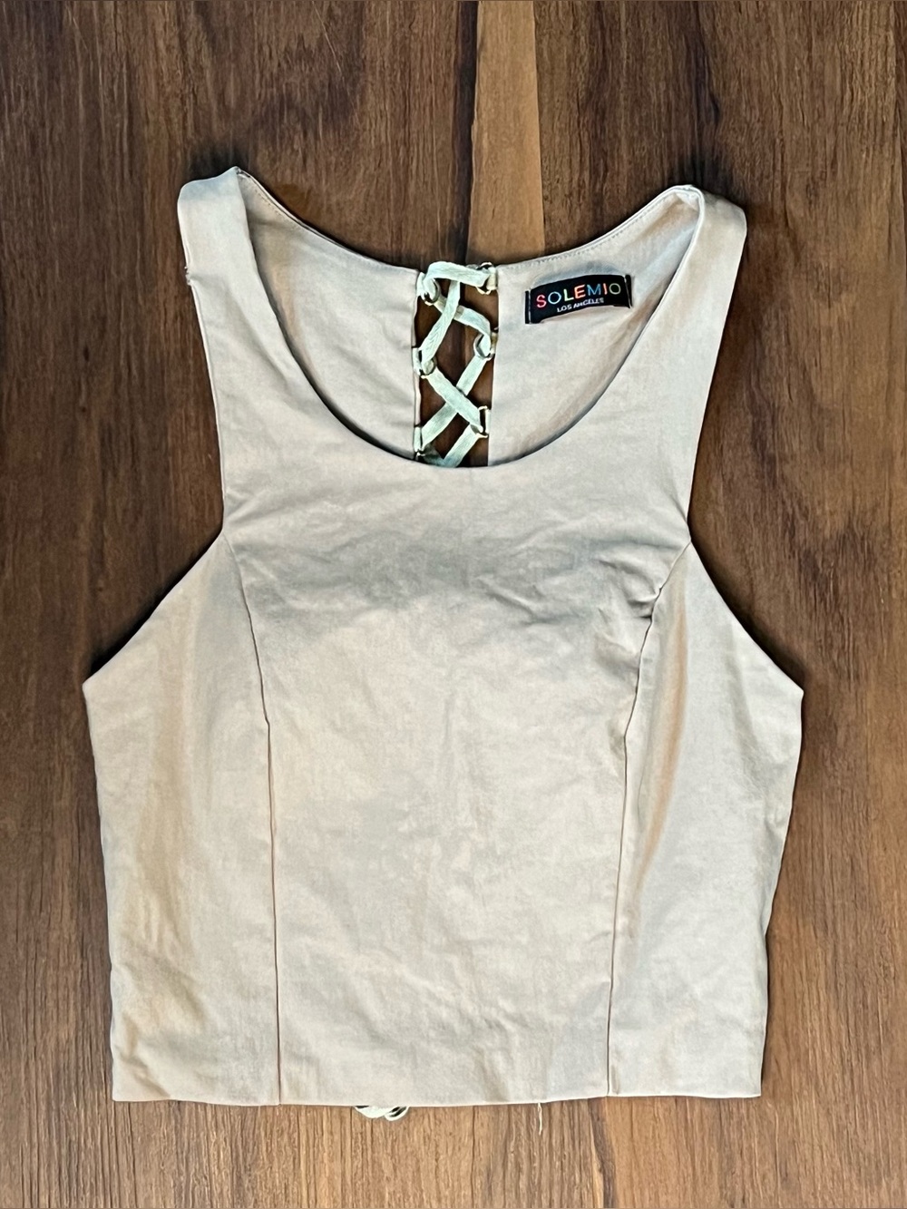 Solemio cropped tank top with lace up back
